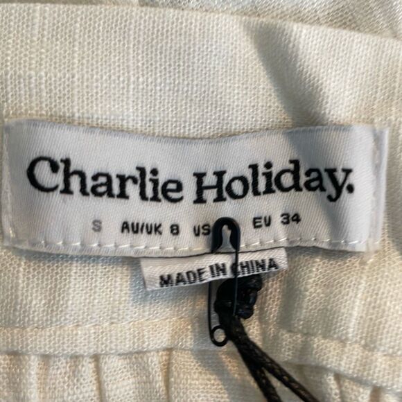 Charlie Holiday Fleur Linen Belted Midi Skirt Ecru Knit 4 - Picture 3 of 7